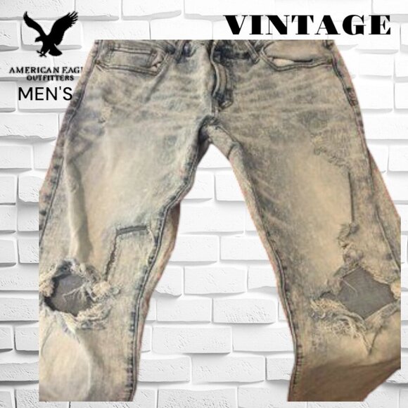 AMERICAN EAGLE Mens Vintage Light Wash Ripped 36" - Picture 1 of 6